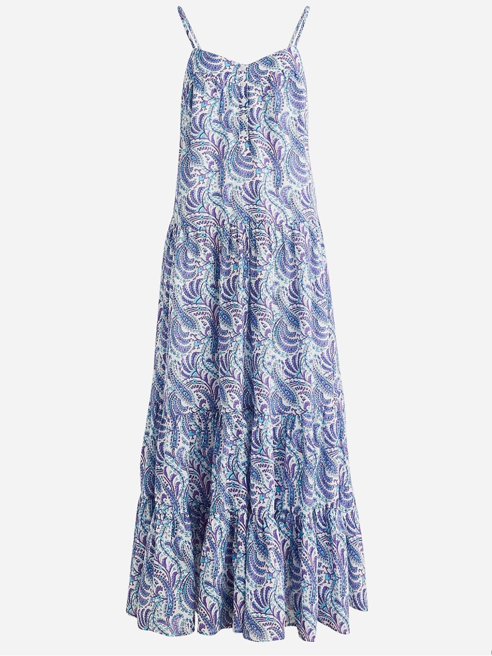 J.Crew NWOT cotton voile  tiered shift dress in purple Paisley adjustable straps